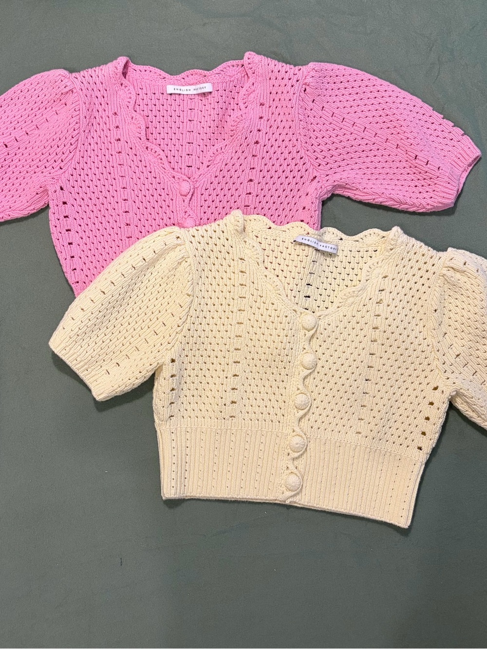 English Factory Pink & Butter Yellow V-Neck Cropped Knit Cardigans - Picture 1 of 2